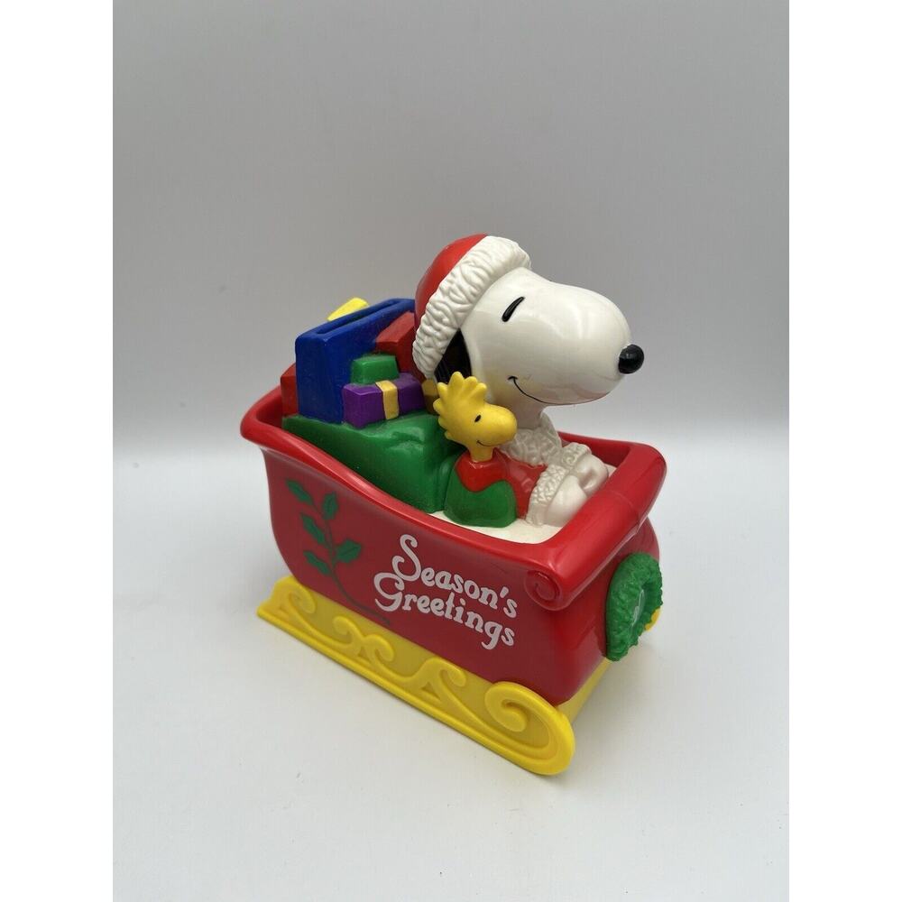 Vintage Whitman’s Candies Christmas Peanuts Snoopy Santa Sled Coin Bank